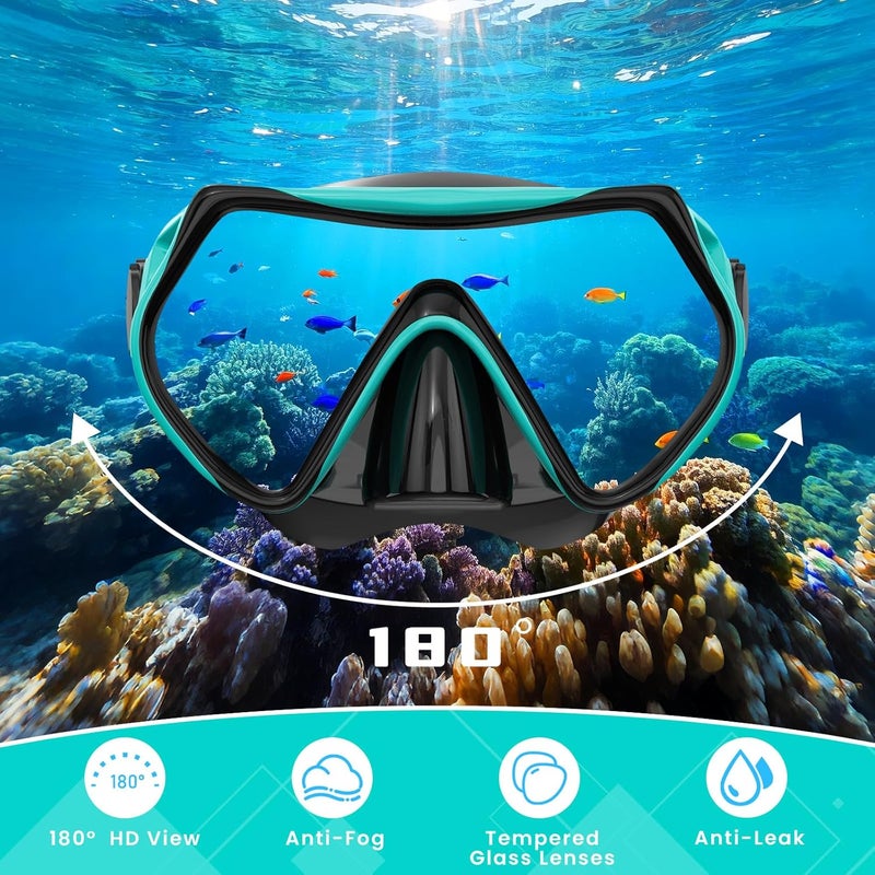 wutrye Snorkeling Gear for Adults, Dry-Top Snorkel Set Scuba Diving mask, Snorkel Mask, Panoramic Anti-Leak Anti-Fog Tempered Glass Lens, Swimming Training Snorkeling Packages - Image 2